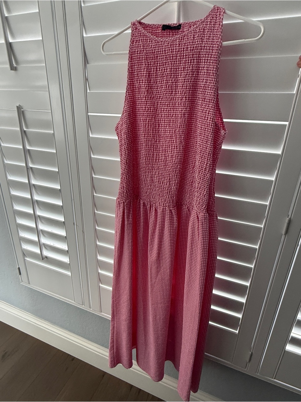 Zara Pink Gingham Smocked Midi Dress